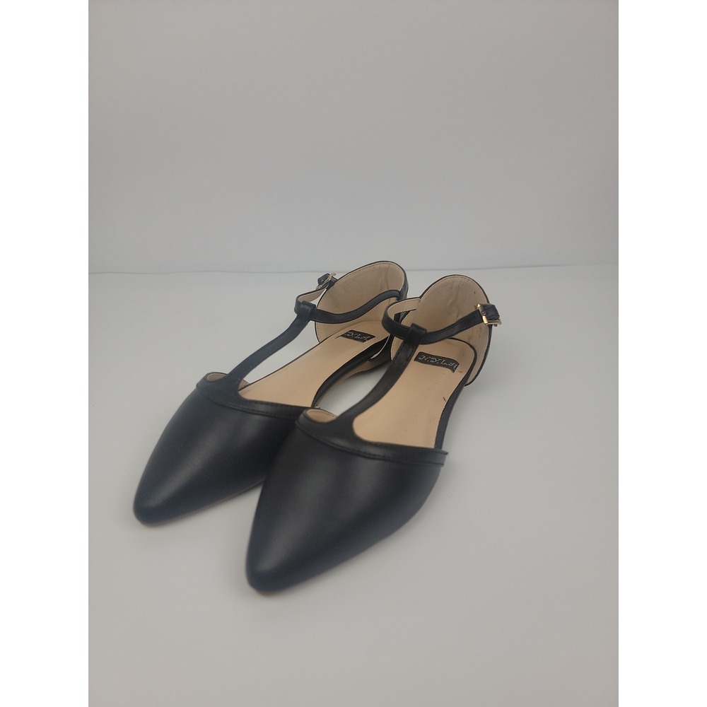 NYLA Heartbeat Black T-Strap Pointed Toe Flats Womens Size 7 Dress Shoes New Box